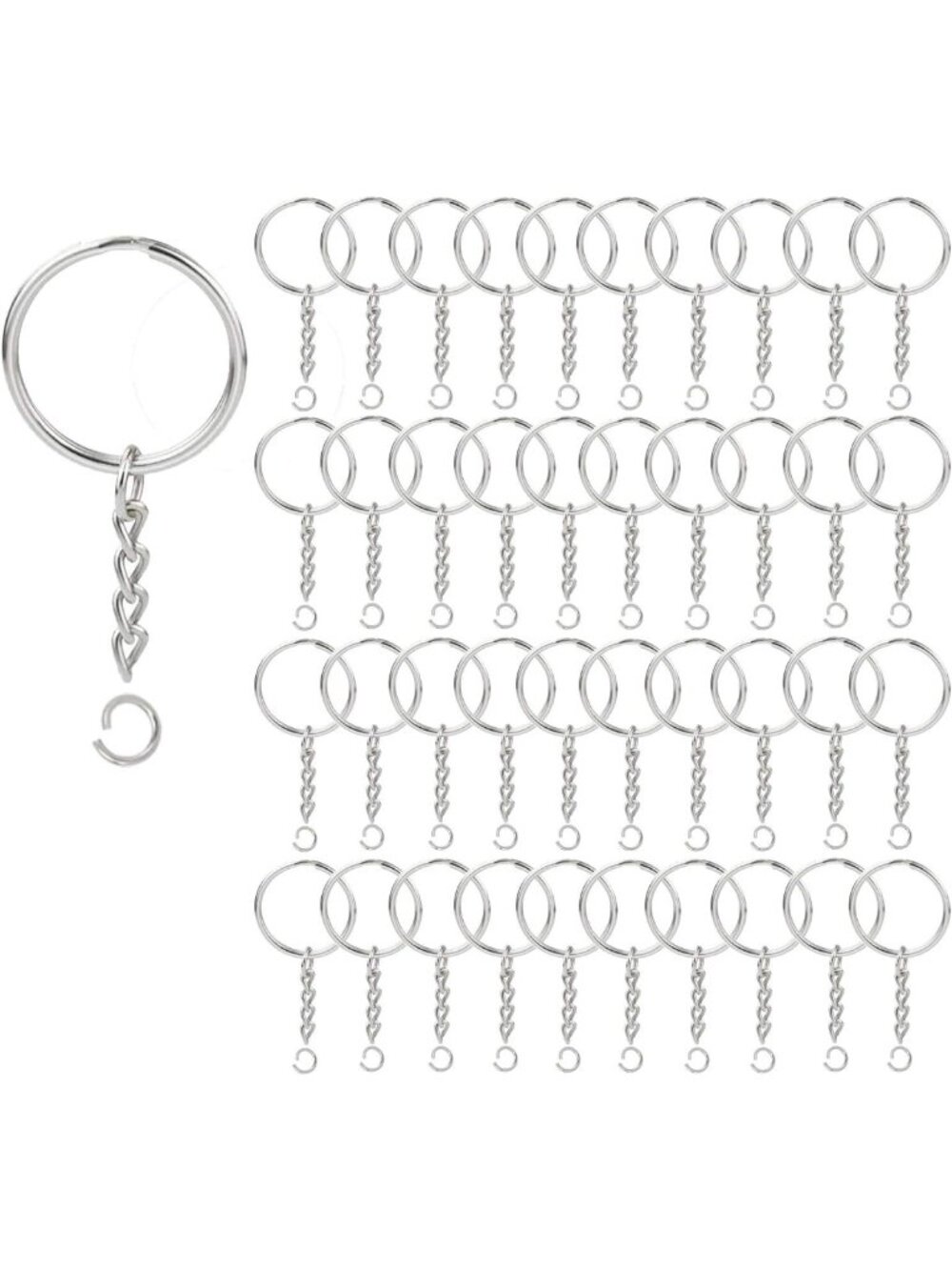 100 Pcs Split Keychain Rings with Chain, 1-Inch Round Open Jump Rings